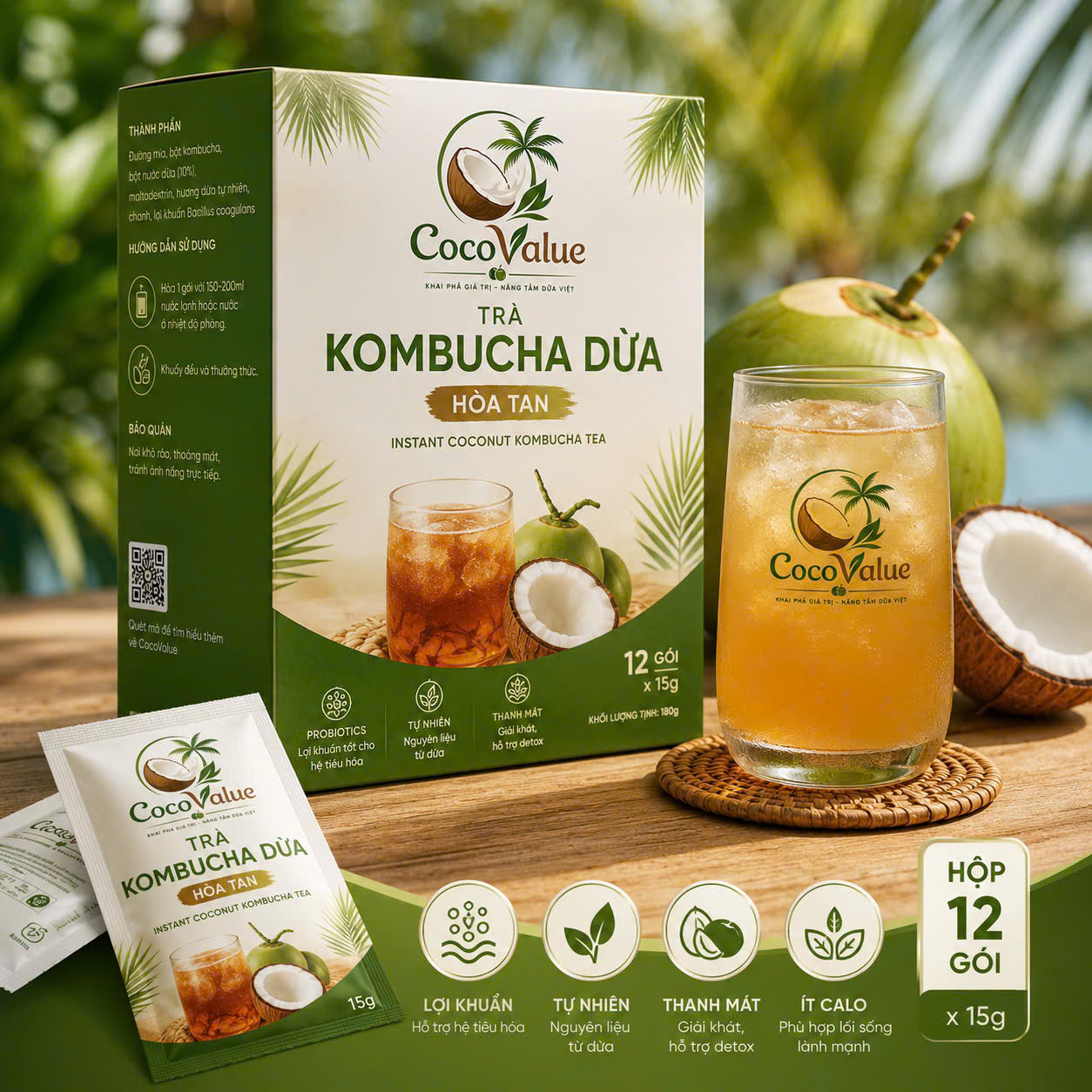 Trà Kombucha dừa hòa tan