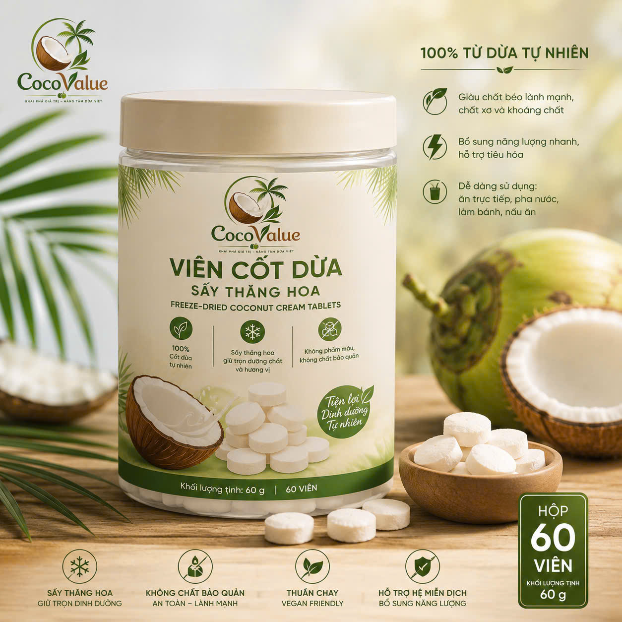 Viên cốt dừa sấy thăng hoa