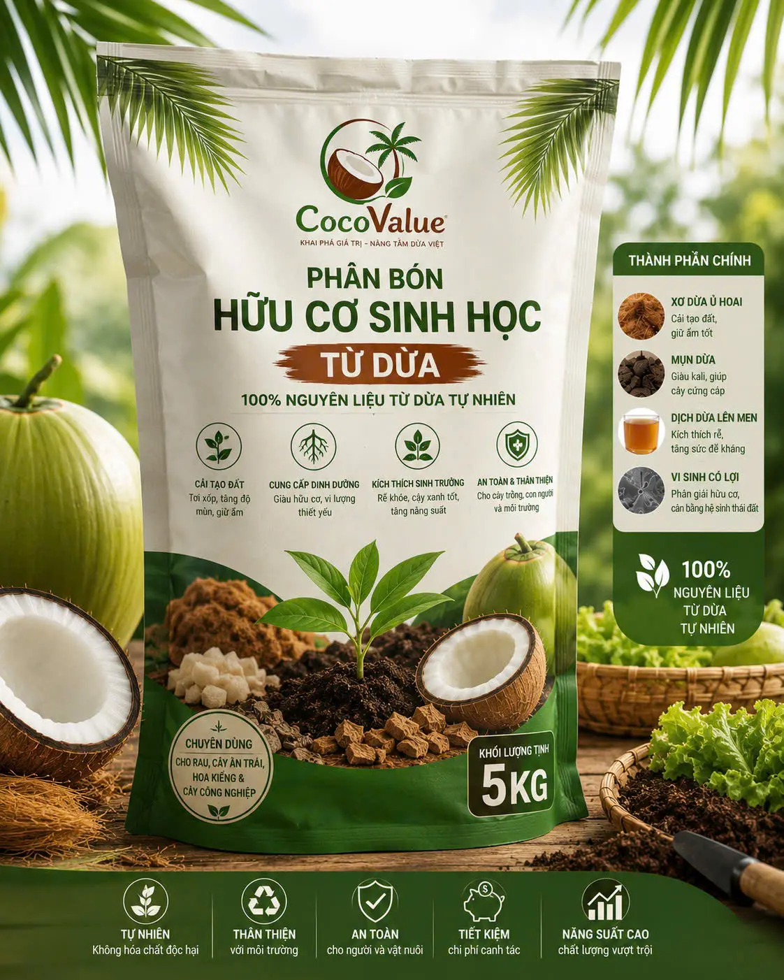 Phân bón hữu cơ sinh học từ dừa